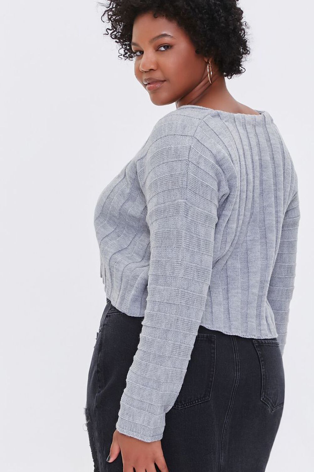 HEATHER GREY Plus Size Ribbed Drop-Sleeve Sweater, image 3