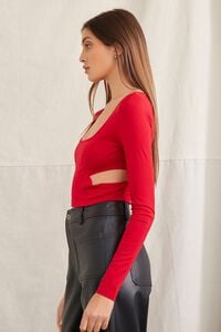 RED Cutout Long-Sleeve Crop Top, image 2