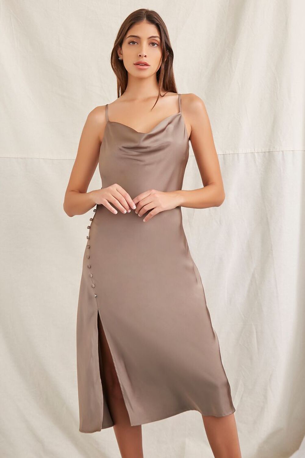 OLIVE Buttoned Side-Slit Midi Dress, image 1