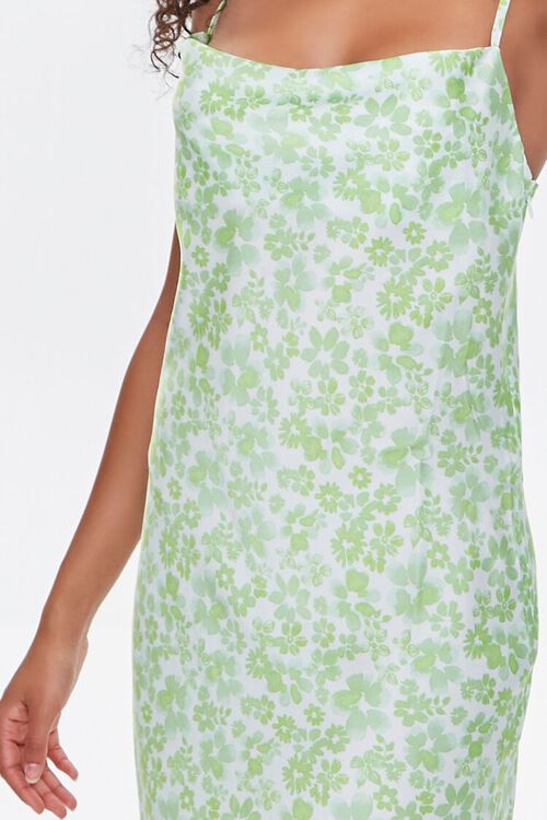 CREAM/GREEN Floral Print Satin Dress, image 5