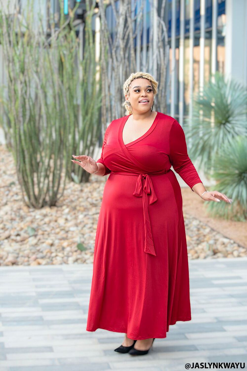 RED Plus Size Belted Maxi Dress, image 1