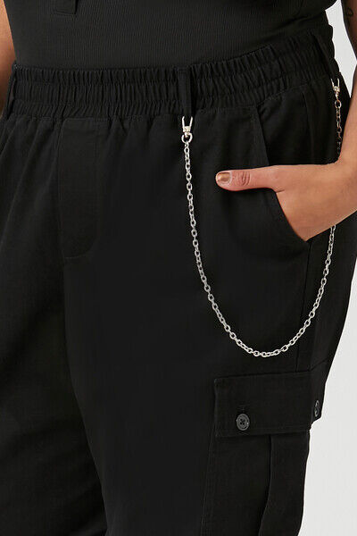 Bershka chain detail cuffed cargo pants in black  ShopStyle Trousers