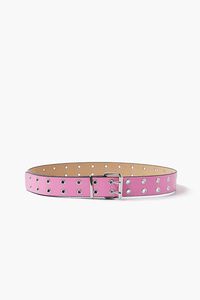 PINK/SILVER Pebbled Faux Leather Grommet Bet, image 1