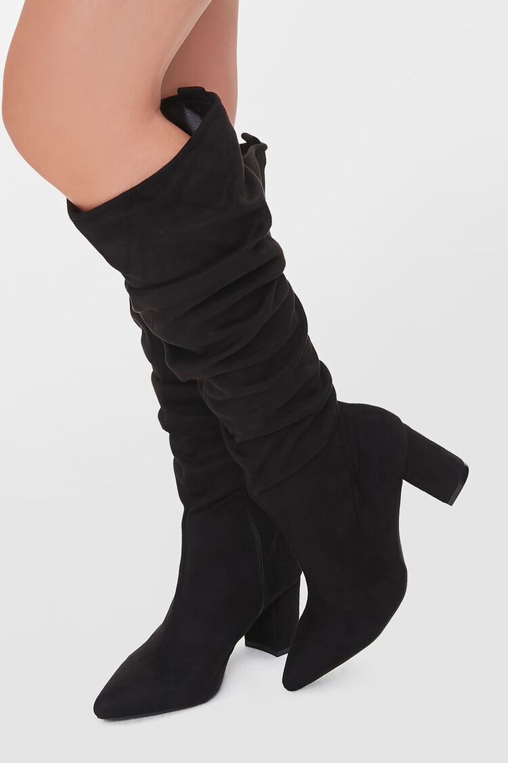 BLACK Faux Suede Slouch Boots, image 1