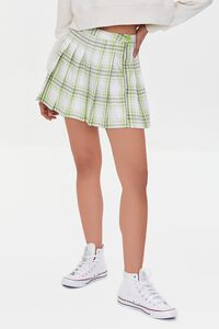 LIME/MULTI Pleated Plaid Mini Skirt, image 2
