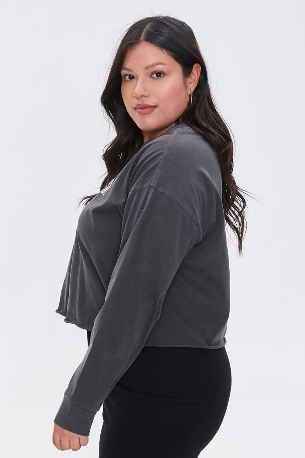 CHARCOAL/WHITE Plus Size New York Cropped Graphic Tee, image 2