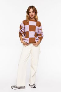 PURPLE/BROWN Fuzzy Checkered Sweater, image 4