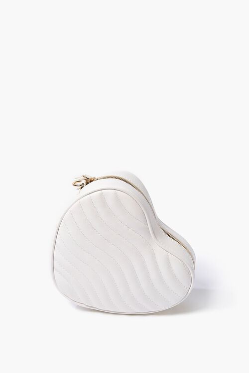 WHITE Quilted Heart-Shaped Crossbody Bag, image 1