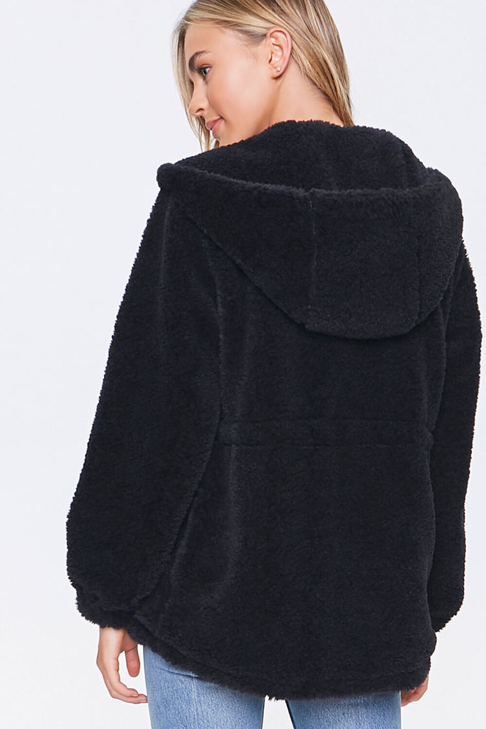 BLACK Plush Hooded Jacket, image 3
