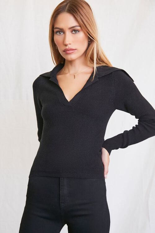 BLACK Sweater-Knit Crop Top, image 1