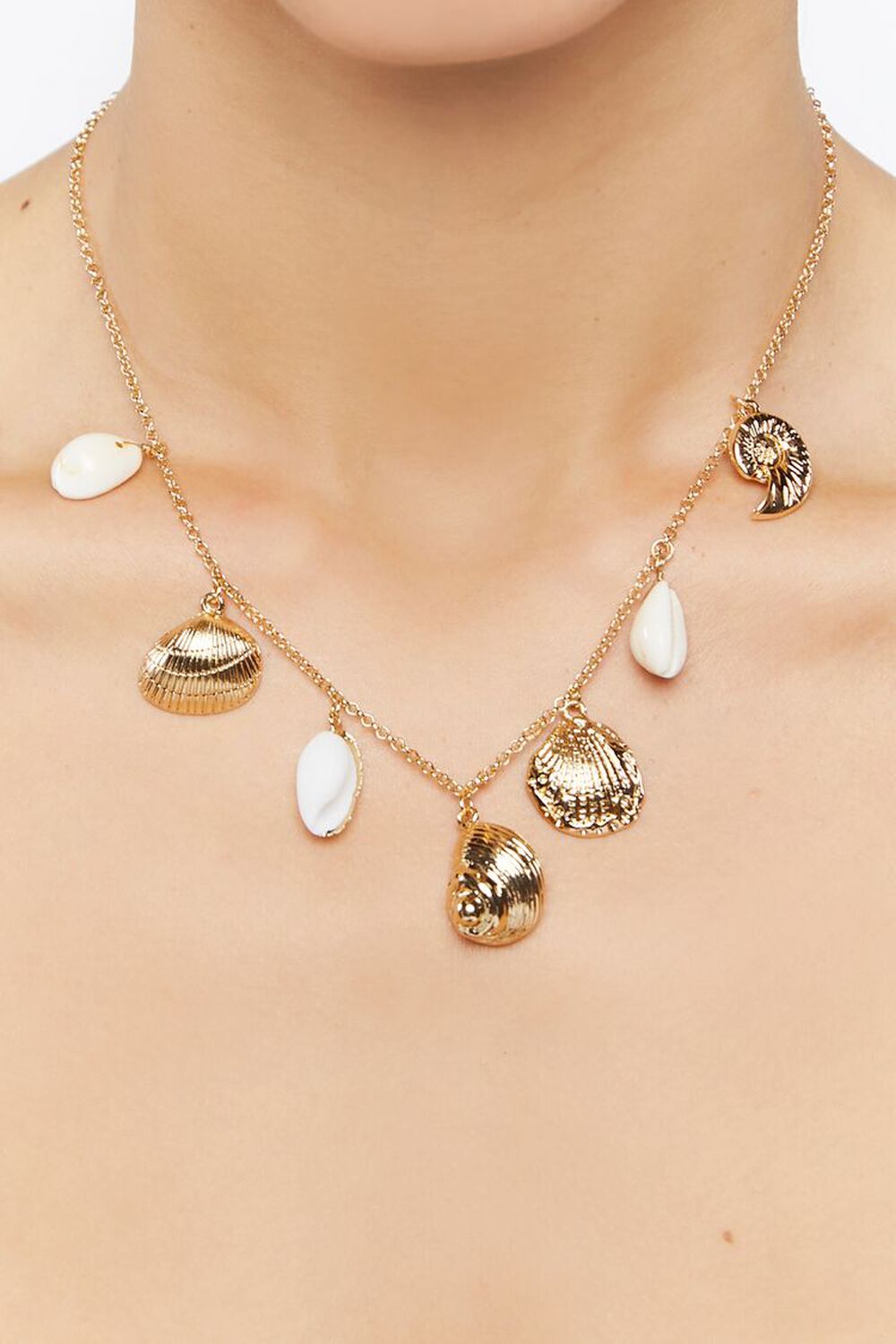 WHITE/GOLD Seashell Charm Chain Necklace, image 1