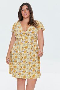 YELLOW/MULTI Plus Size Floral Print Wrap Mini Dress, image 1