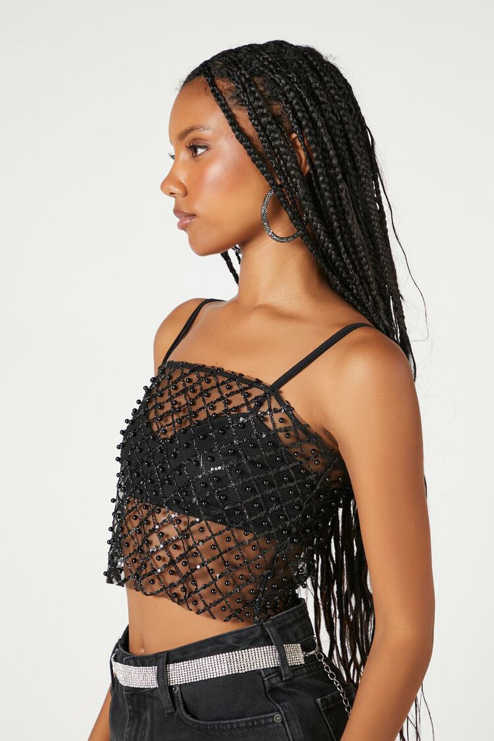 Sheer Mesh Bead & Sequin Cropped Cami, image 3