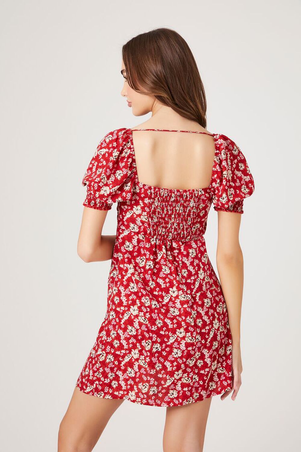 RED/MULTI Floral Print Puff-Sleeve Mini Dress, image 3