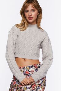 LIGHT GREY Cropped Cable Knit Sweater, image 1