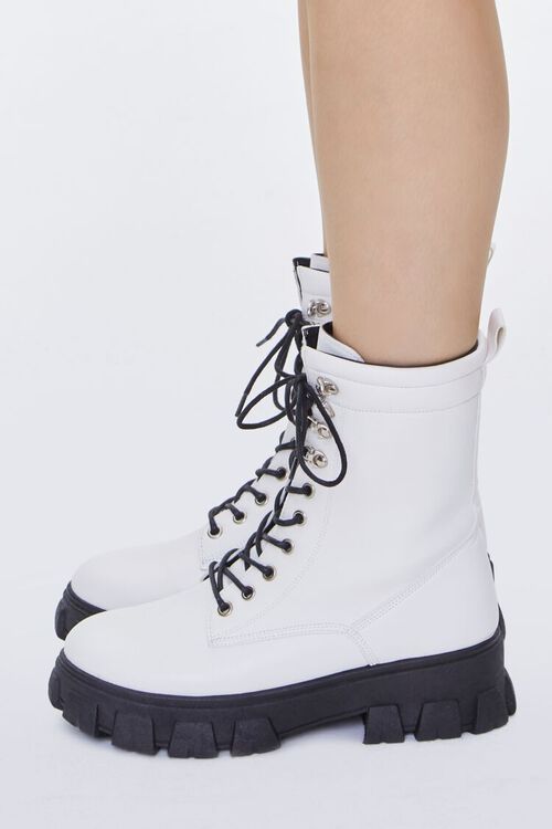 WHITE Faux Leather Lace-Up Chunky Booties, image 2
