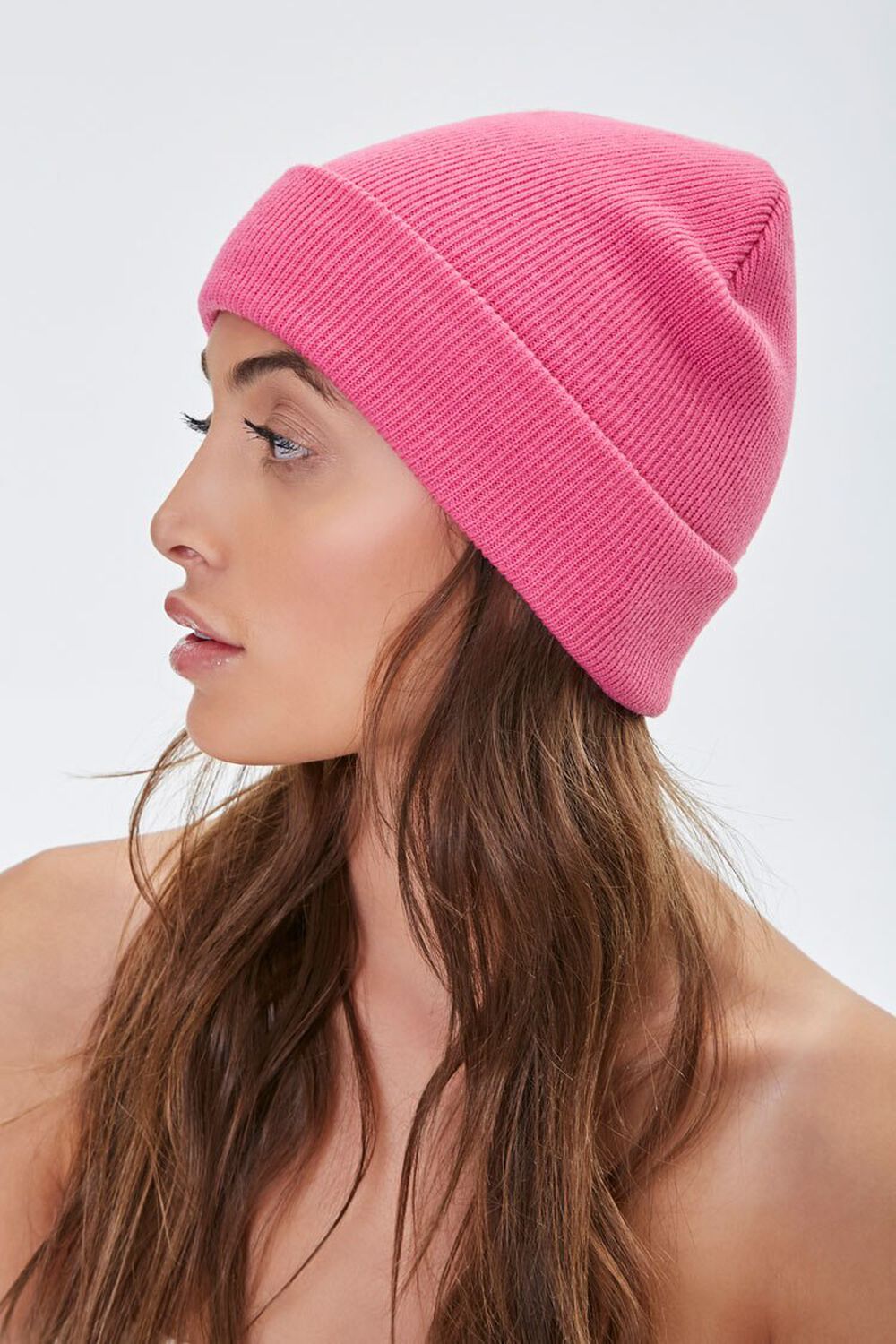 HOT PINK Foldover Knit Beanie, image 2