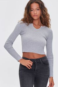 HEATHER GREY Ribbed Sweater-Knit Crop Top, image 1