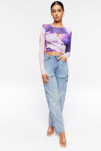 LAVENDER/MULTI Abstract Print Mesh Crop Top, image 4