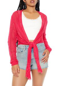 HOT PINK Open-Knit Tie-Front Sweater, image 1