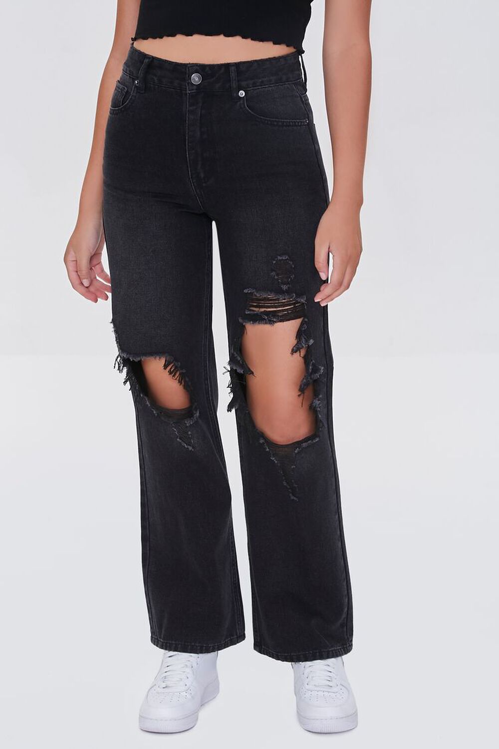 DENIM BLACK Distressed Straight-Leg Jeans, image 2