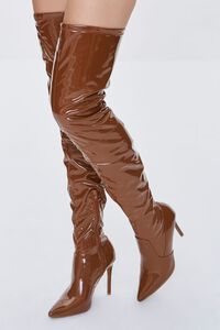 BROWN Faux Patent Leather Thigh-High Boots, image 5