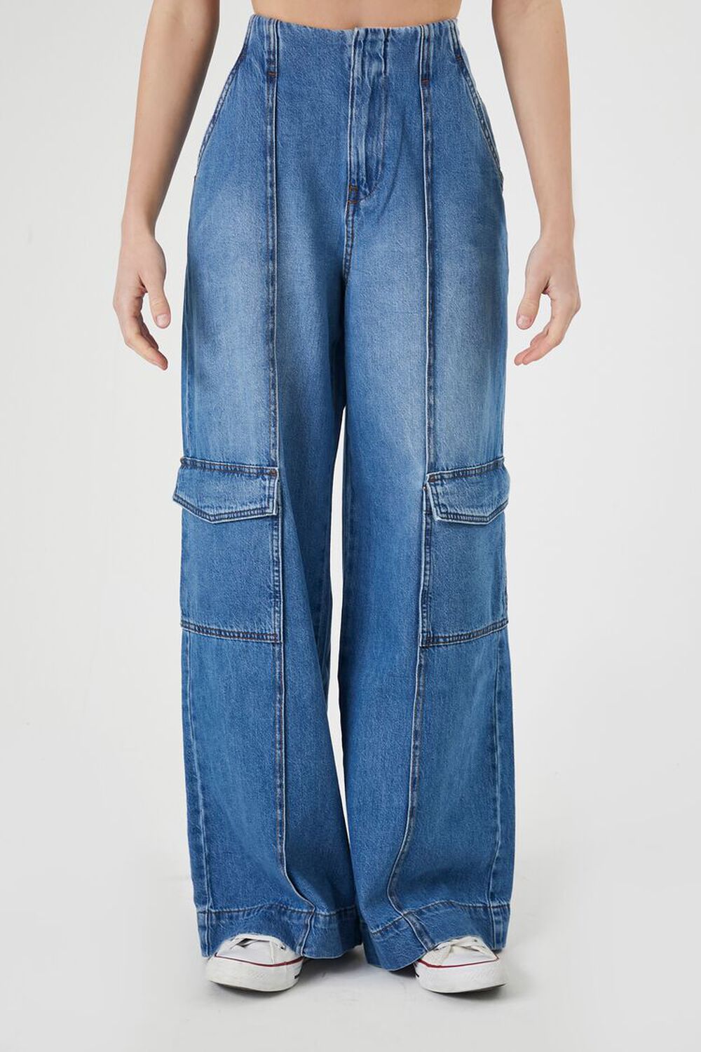 DARK DENIM High-Rise Wide-Leg Cargo Jeans, image 1