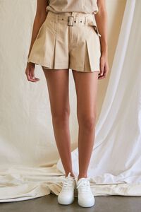 TAUPE Belted Pleat-Front Shorts, image 2