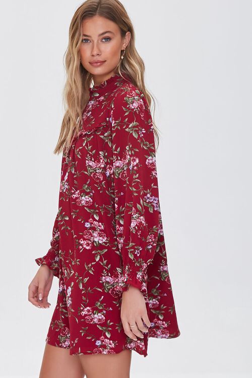 BURGUNDY/MULTI Recycled Floral Mini Shift Dress, image 2