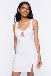 WHITE Linen-Blend Tie-Front Mini Dress, image 1
