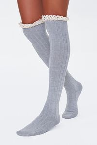 HEATHER GREY Over-the-Knee Lace-Trim Socks, image 1