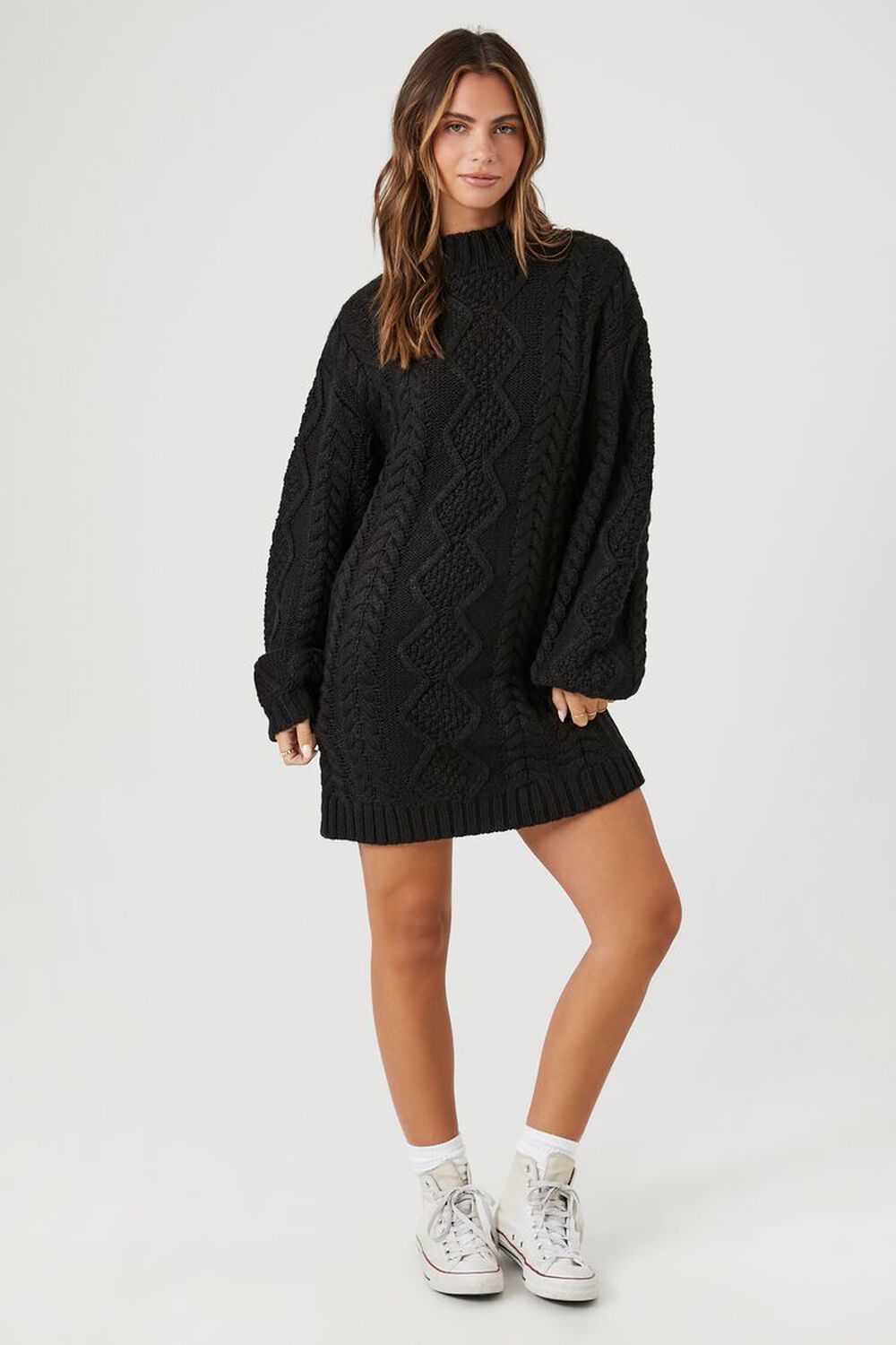 BLACK Cable Knit Sweater Mini Dress, image 1