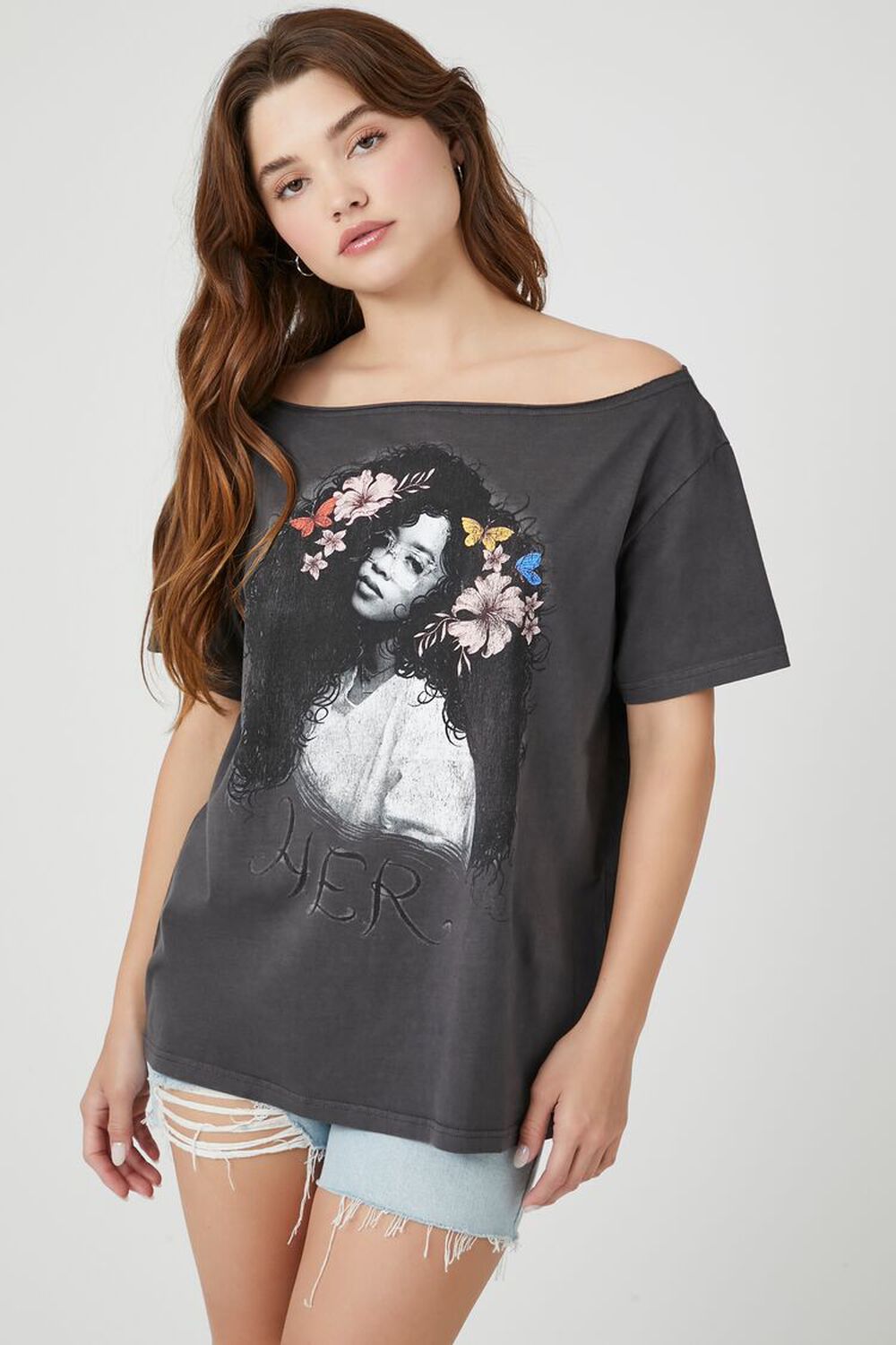 Forever 21 Women's Boston Graphic T-Shirt in Charcoal, L/XL