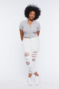 HEATHER GREY Plus Size Ribbed Knit Zip-Up Top, image 4
