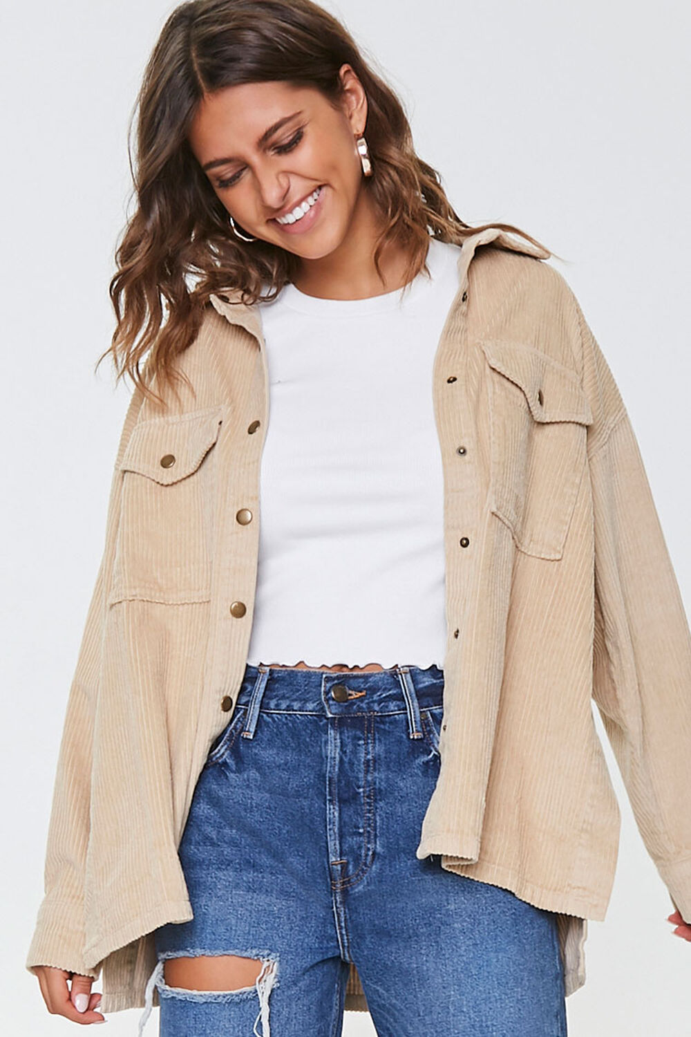 TAUPE Corduroy Snap-Button Jacket, image 1