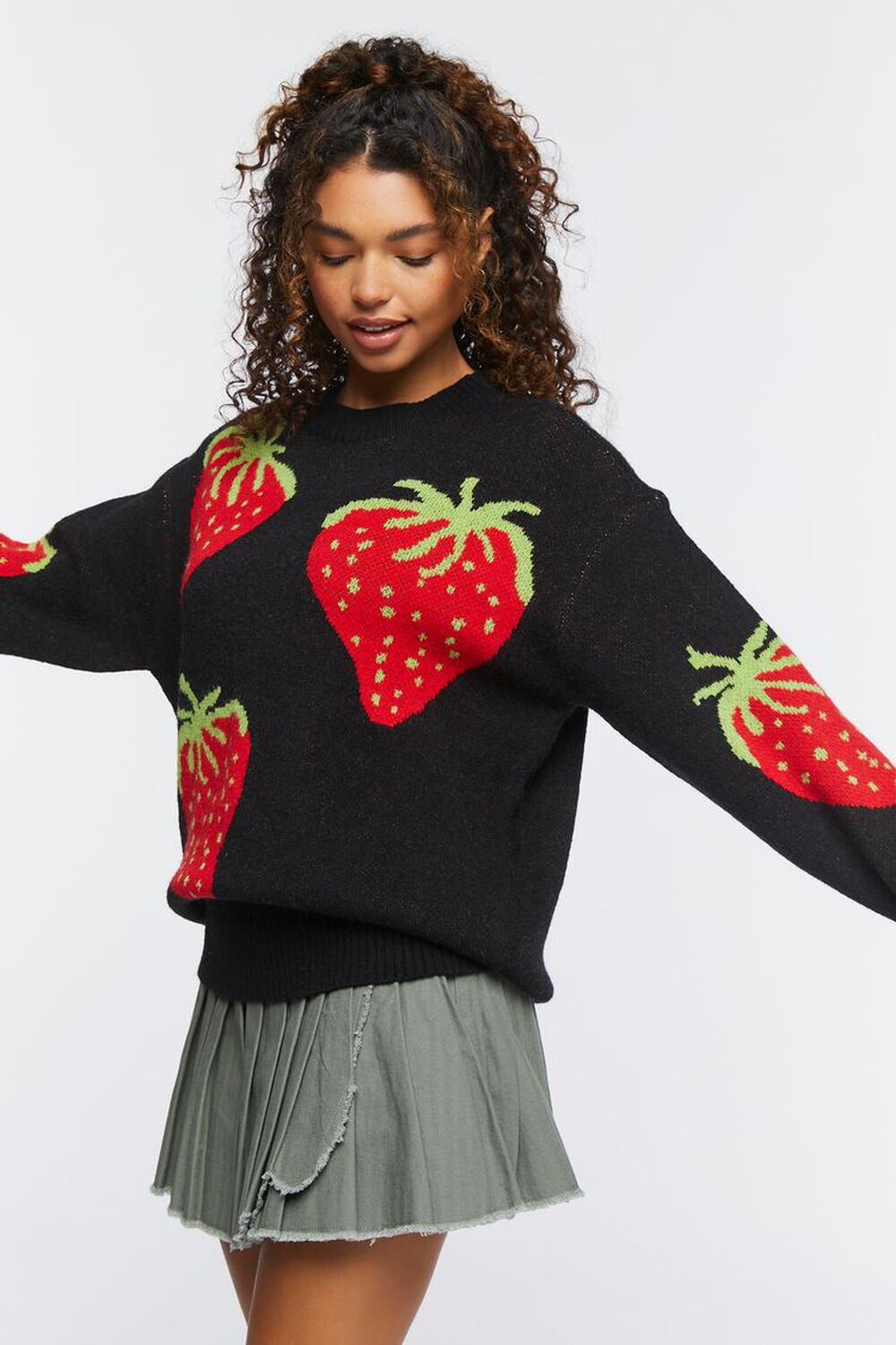 BLACK/RED Strawberry Graphic Sweater, image 2