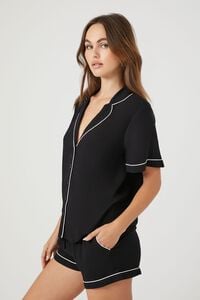 BLACK/WHITE Piped-Trim Shirt & Shorts Pajama Set, image 2