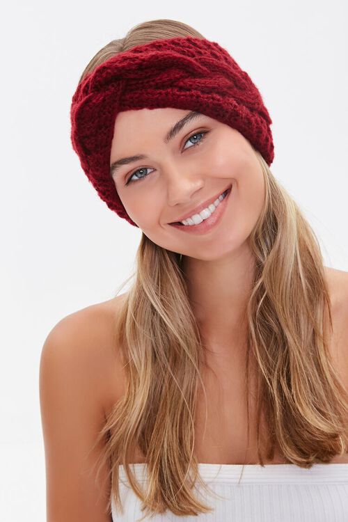 BURGUNDY Twisted Cable Knit Headwrap, image 1