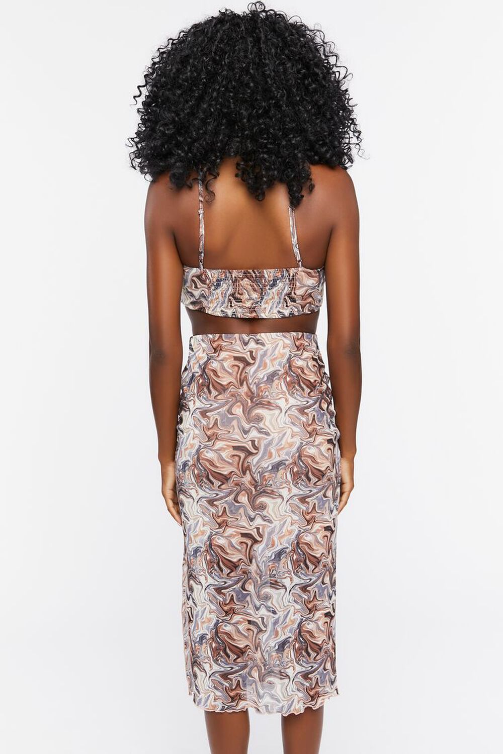 BROWN/MULTI Marble Print Cropped Cami & Skirt Set, image 3