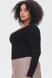BLACK Plus Size Ribbed V-Neck Sweater, image 2
