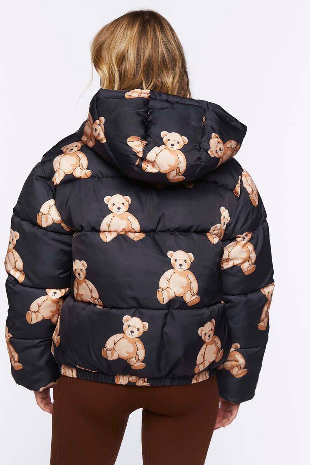 Teddy Bear Print Puffer Jacket