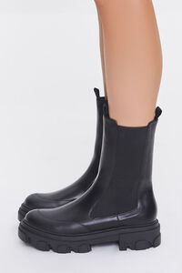 BLACK Faux Leather Chelsea Booties, image 2