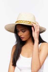 NATURAL/BROWN Beaded-Trim Panama Hat, image 2