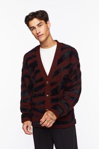 BROWN/BLACK Plush Zebra Print Cardigan Sweater, image 2
