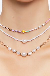 PINK/WHITE Beaded Faux Pearl Necklace Set, image 2