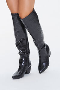 Faux Croc Leather Knee-High Boots, image 1