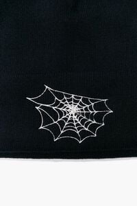 BLACK/WHITE Men Embroidered Spiderweb Beanie, image 3