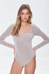 TAUPE Ruched Long-Sleeve Bodysuit, image 6