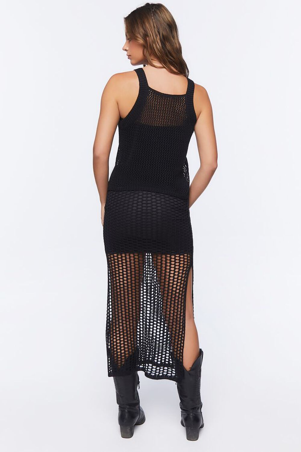 BLACK Crochet Tank Top & Midi Skirt Set, image 3