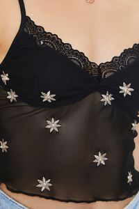BLACK/CREAM Embroidered Floral Lace Mesh Cami, image 5